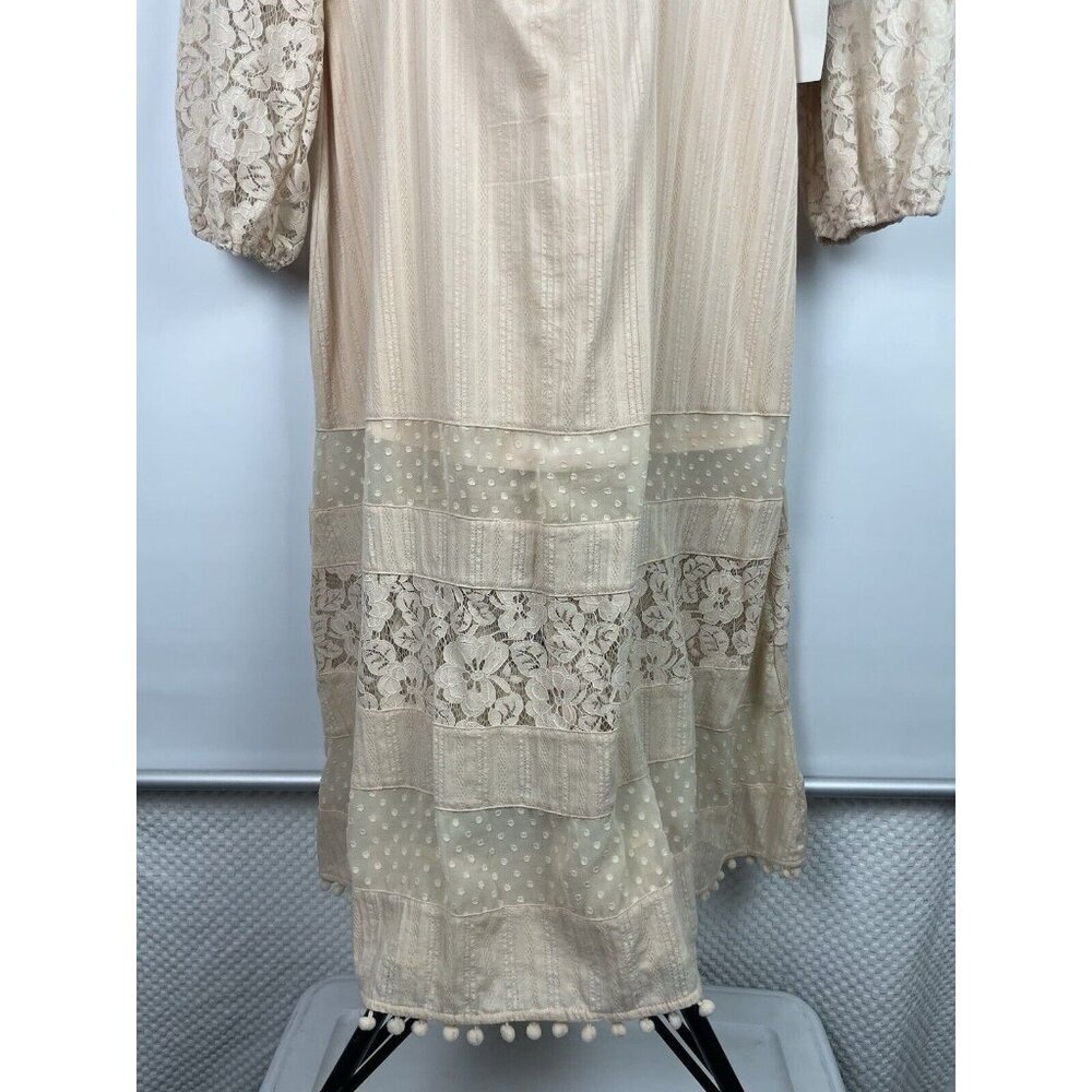 Lulus Modern Menagerie Blush Lace Cutout Long Sleeve Midi Cottagecore Dress Sz L - Picture 7 of 13